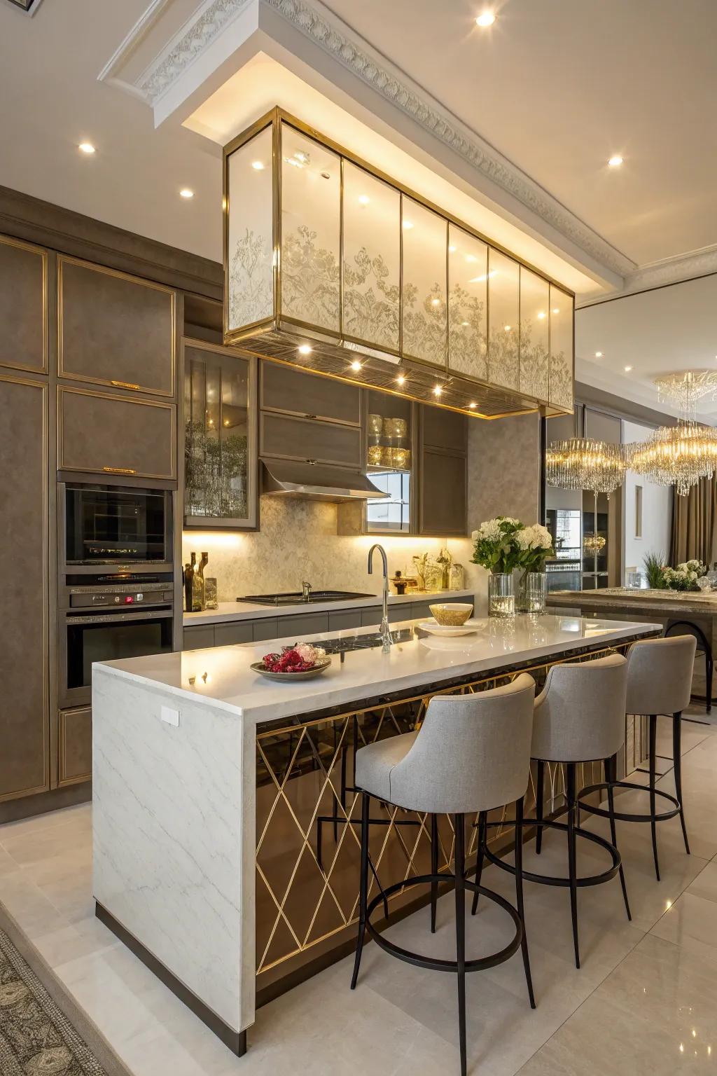 Mirror backsplashes add glamour and make kitchens feel larger and more open.