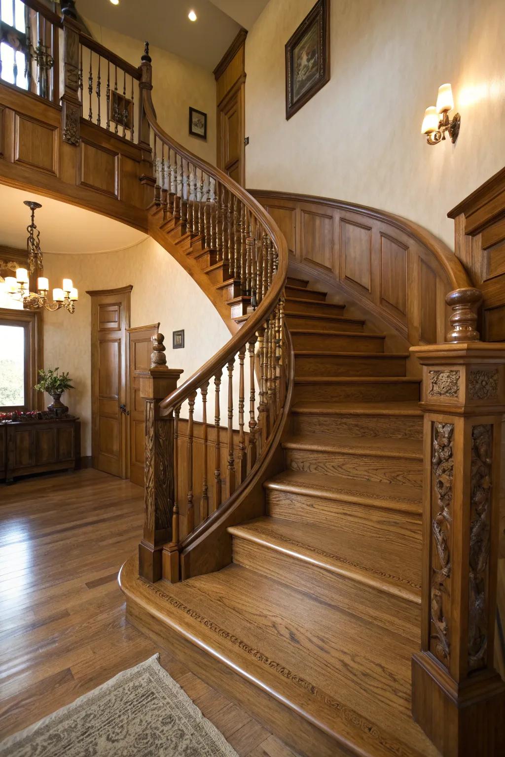 Curved elements bring elegance and grace to an oak staircase.