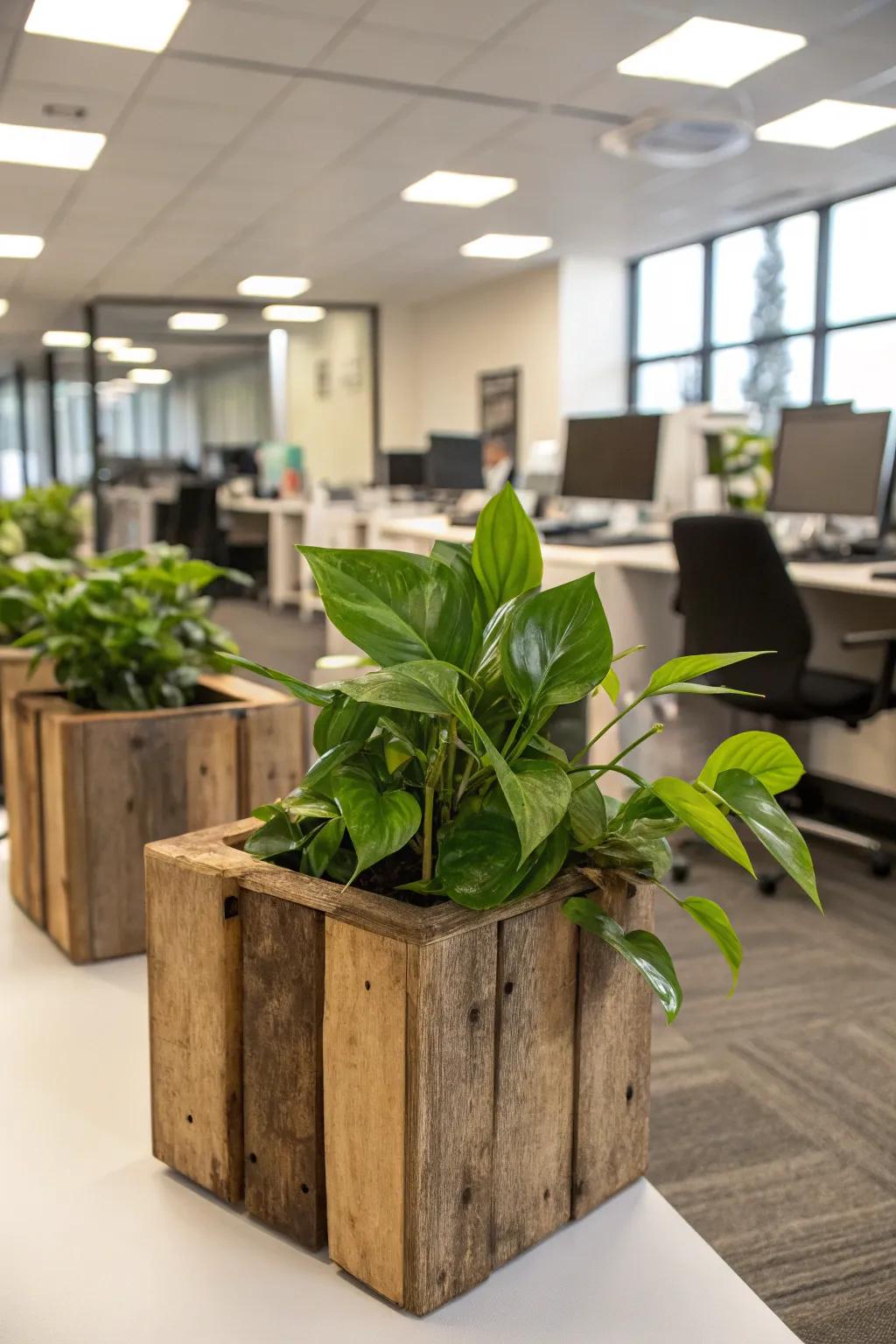 With rustic wooden planters, you can add warmth.