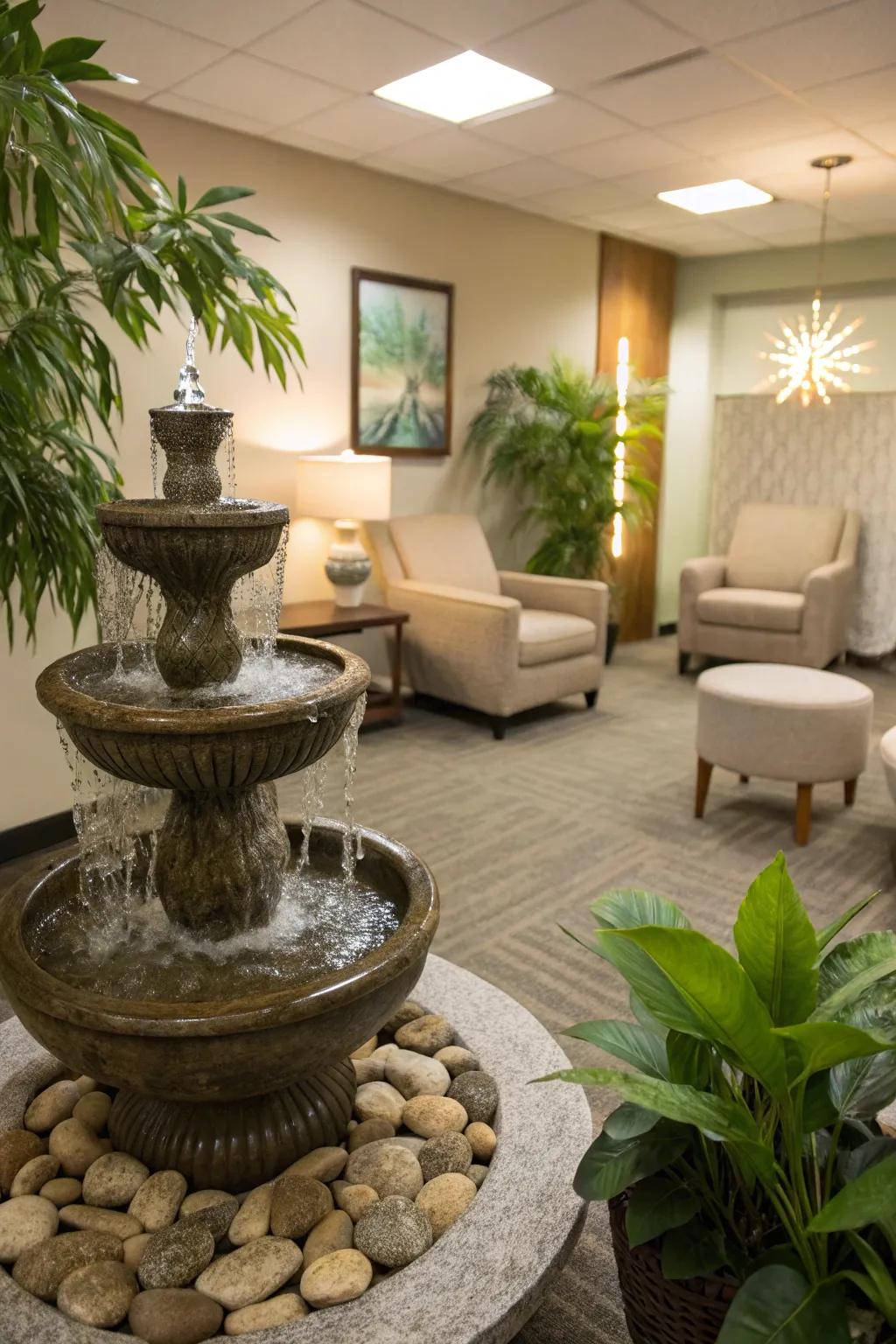 Soothing water features promote tranquility.