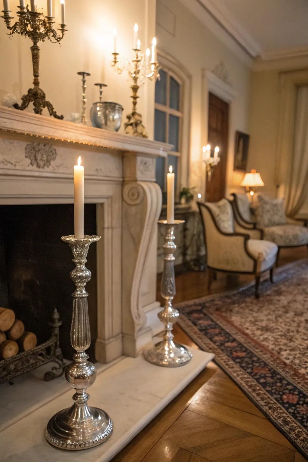 Silver taper holders add a romantic accent.