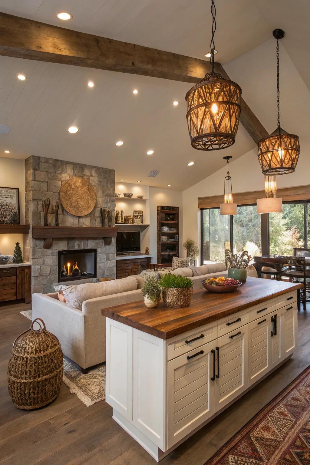 Artisanal elements add unique character to open-concept design.