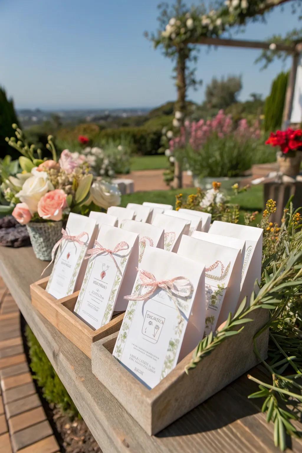 Memorable keepsakes like seed packages make for unforgettable mementos.