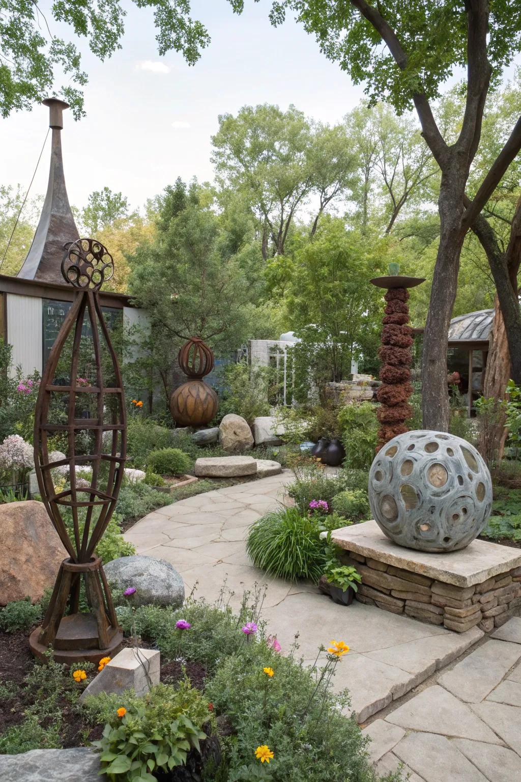 Artistic touches add personality and conversation starters to your outdoor man cave.