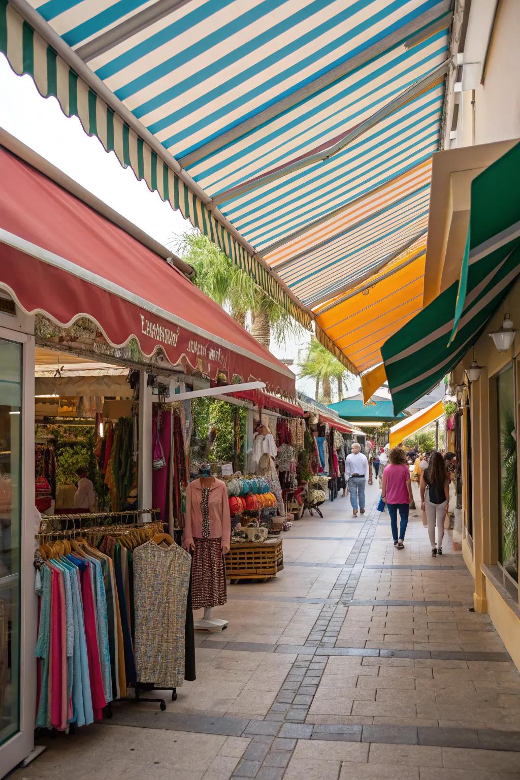 Colorful awnings for added shade and storefront style.