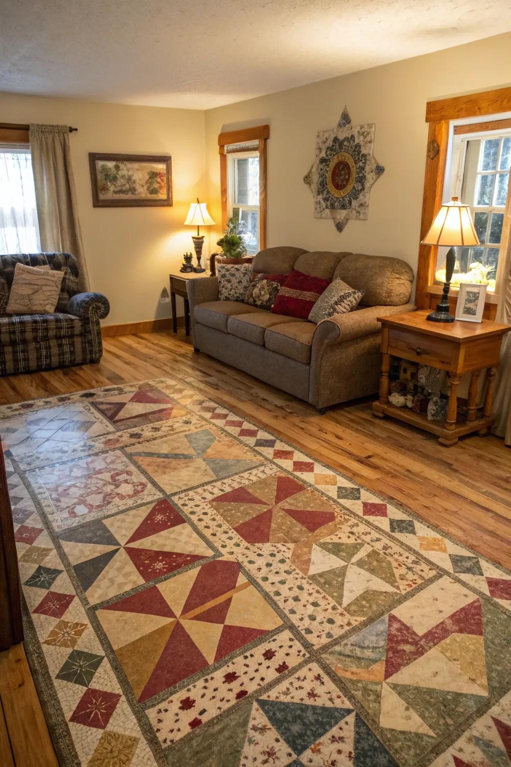 Patchwork patterns offer warmth and eclectic charm.