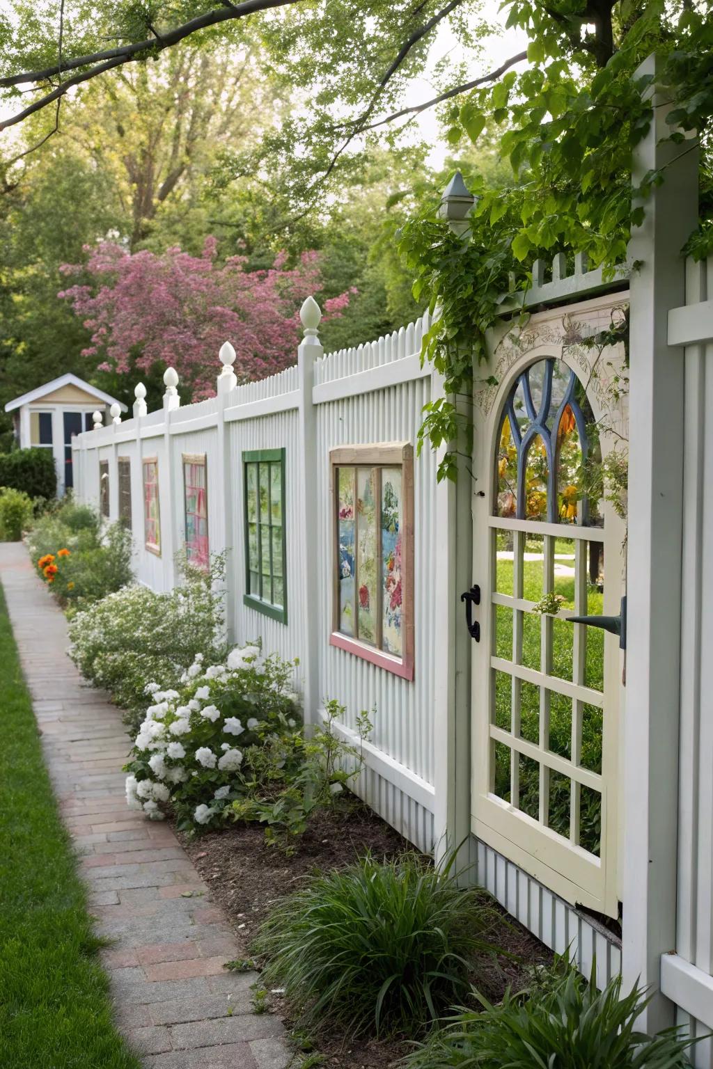 Faux windows add depth and whimsy to fences.