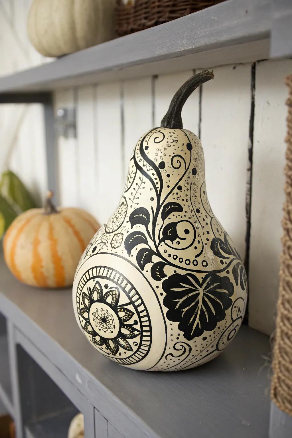 A refined gourd in dark and light.