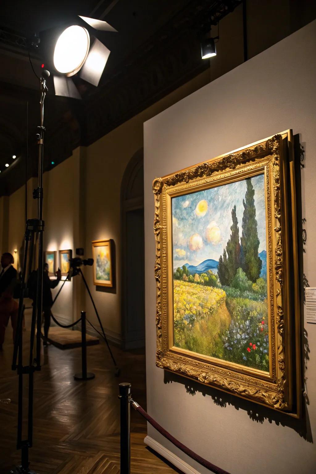 Accent lighting enhancing the framed painting.