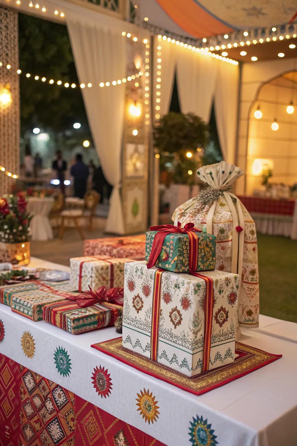 Cultural highlights via traditional textiles and motifs.