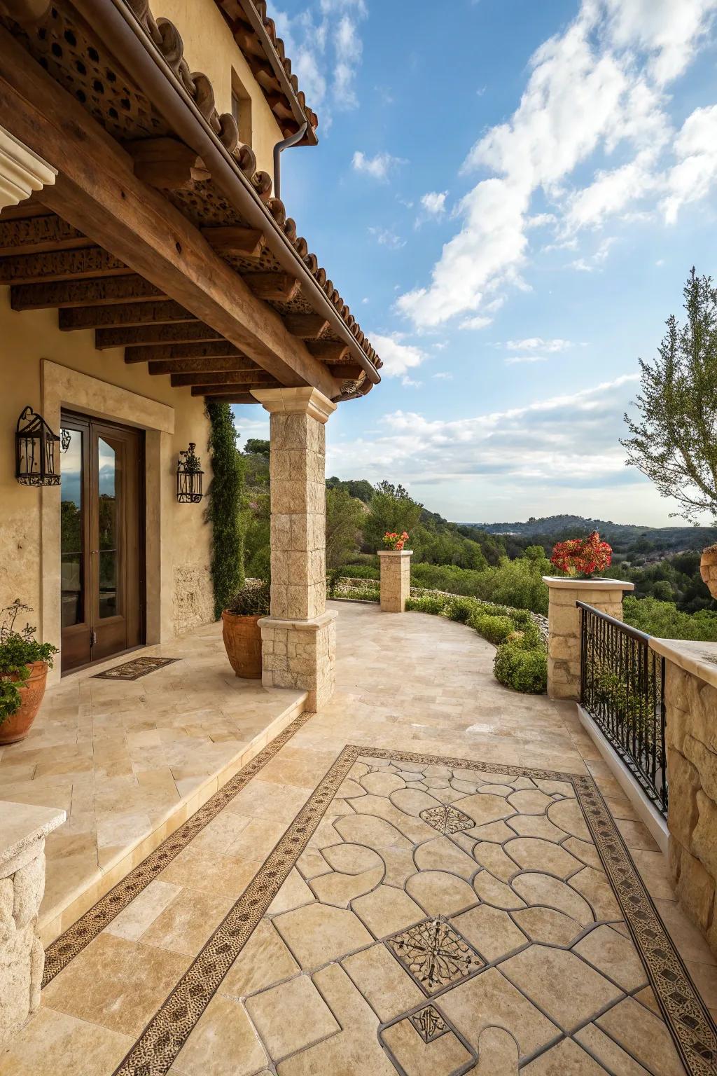 Realize Mediterranean grace with pale stone tiles.