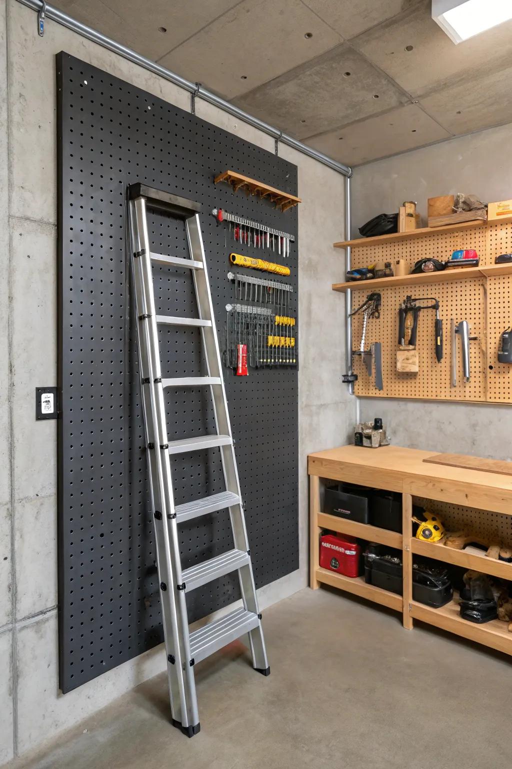 Enhance your garage organization with a stylish ladder hanger. Maximize space and embrace craftsmanship.