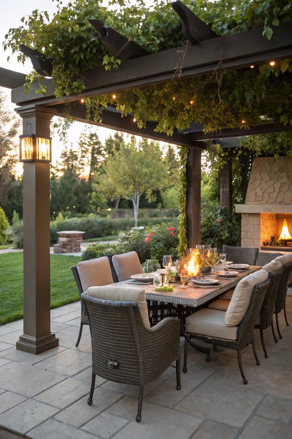Relish meals and warmth with a fire pit dining set.