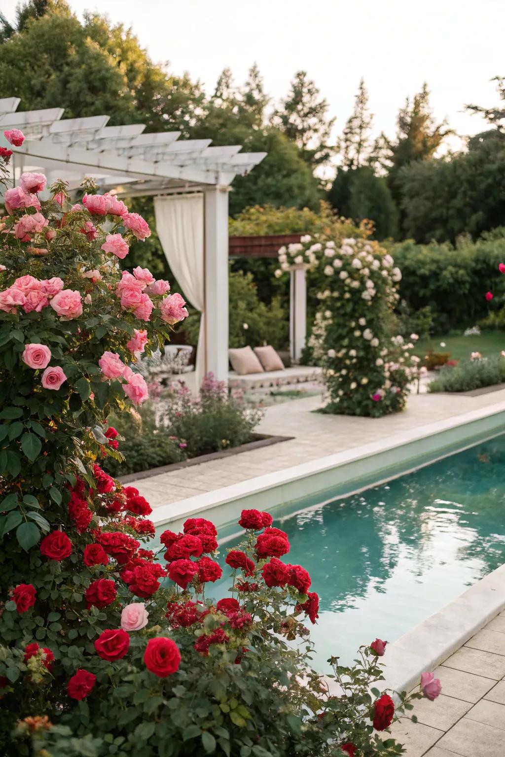 Florals bring romantic beauty and fragrance to the poolside.