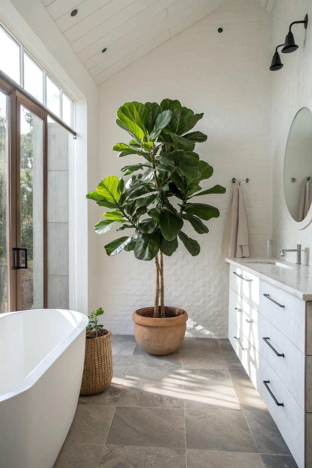 A single large plant can make a bold statement in a minimalist setting.