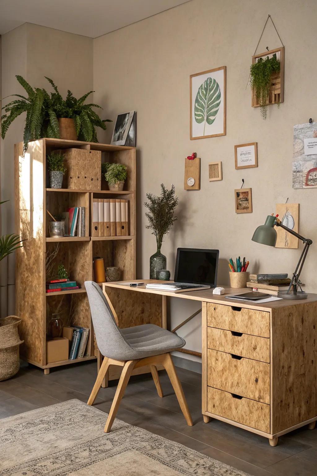Multi-functional laminated wood furniture adapts to any space.