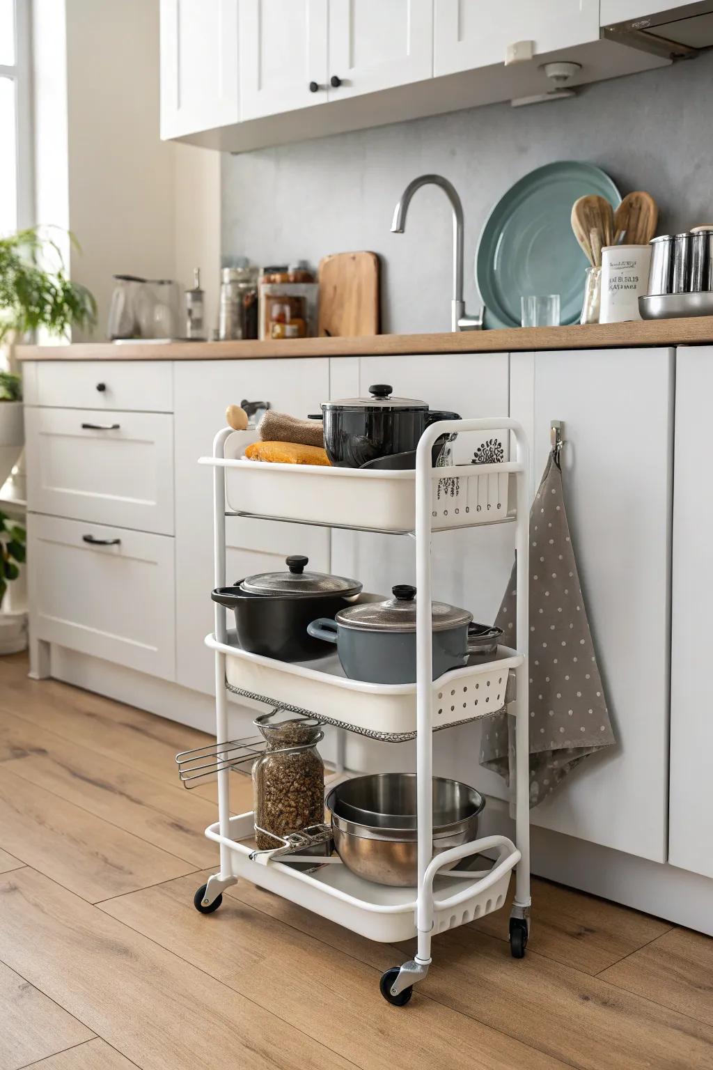 Rolling carts offer storage solutions that are flexible and easy to move.
