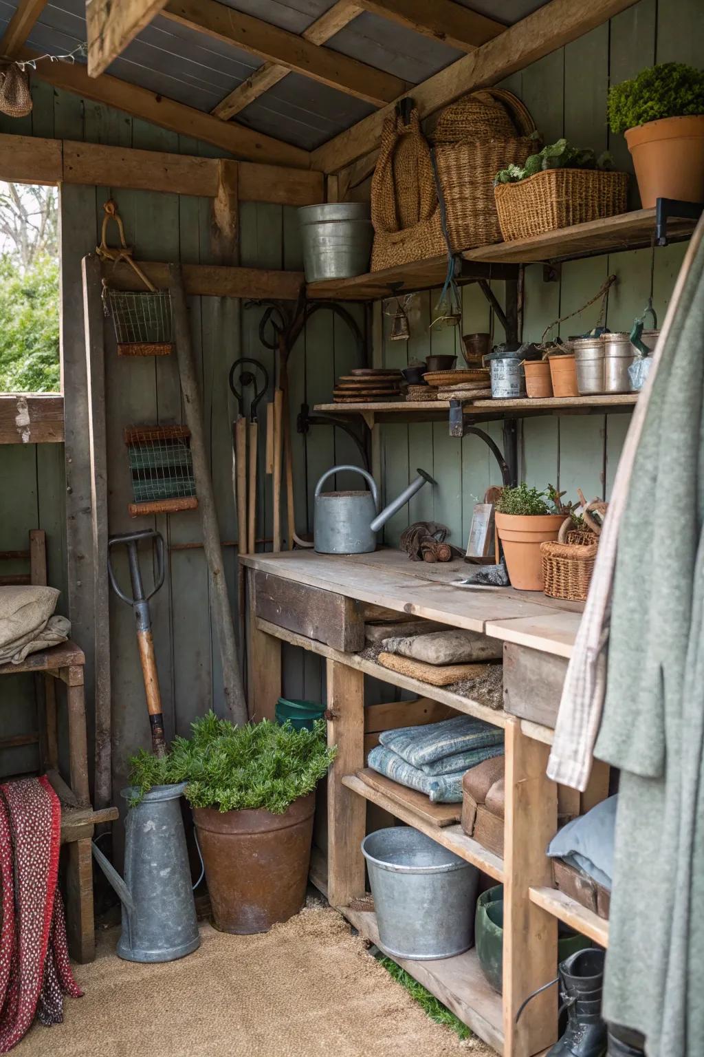 A potting shed featuring a mix of textures for visual interest.