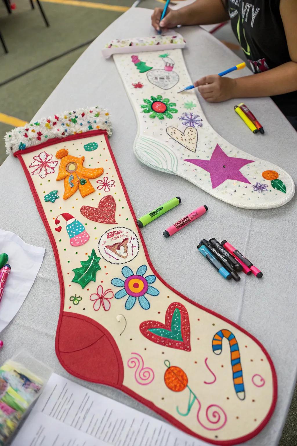 Personalized foam sheet stockings, adding a playful touch to holiday decor.