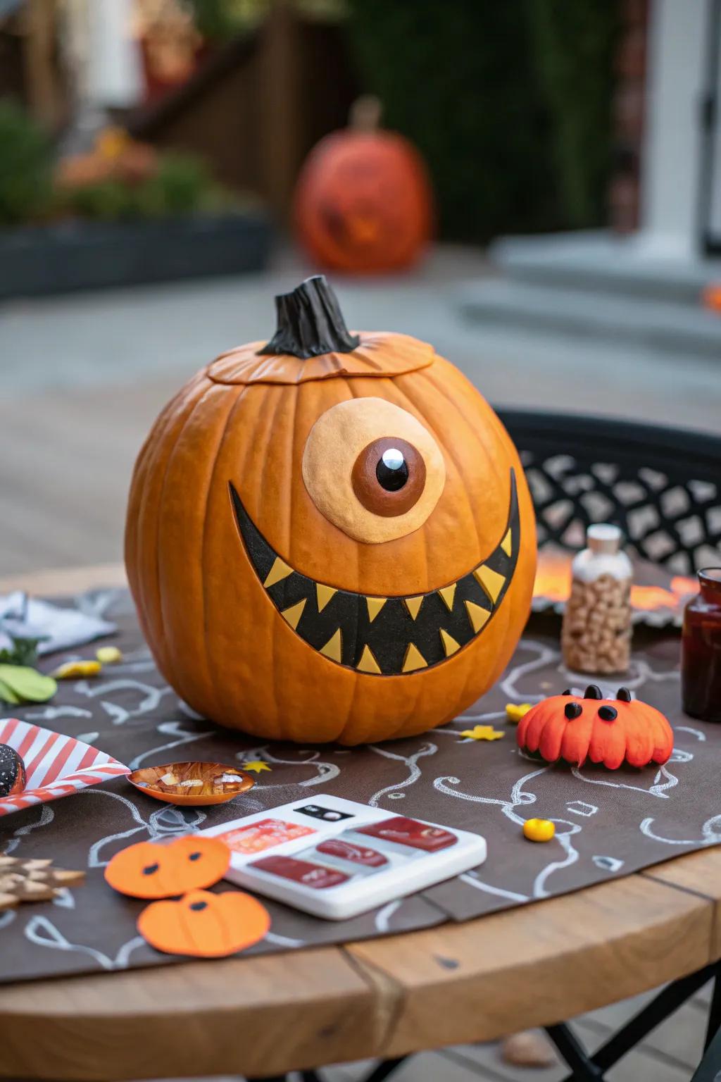 Quirky cyclops pumpkin that's both entertaining and original.