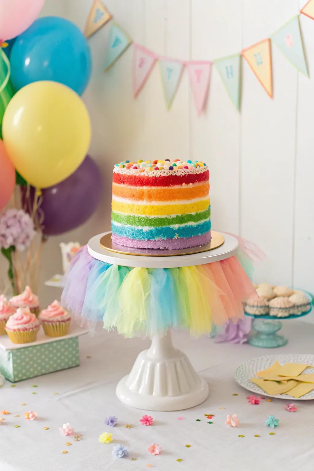 A tulle skirt dessert platform infuses whimsy and flair onto any dessert.