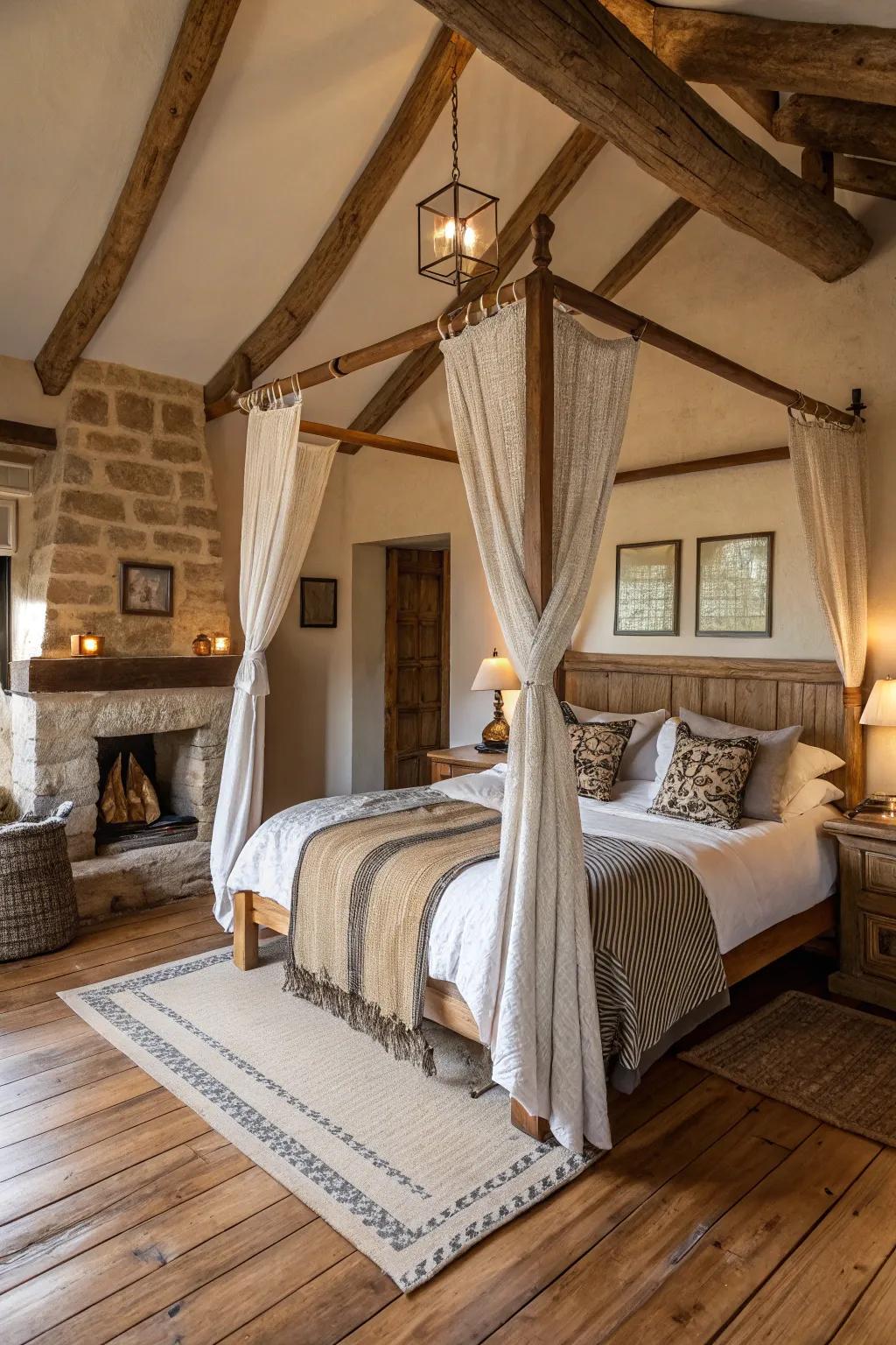 A bedroom featuring a canopy bed with country decor accents.