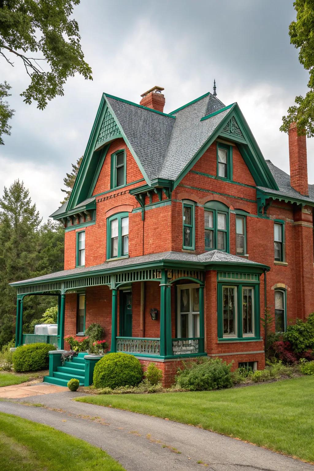 Fern trim adds a touch of glamour to crimson brick homes.
