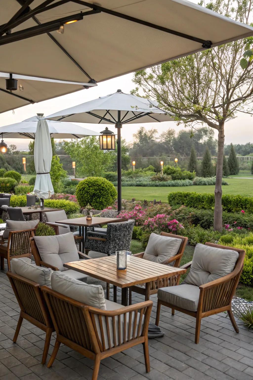 Outdoor spaces are a nice change for eating outside.