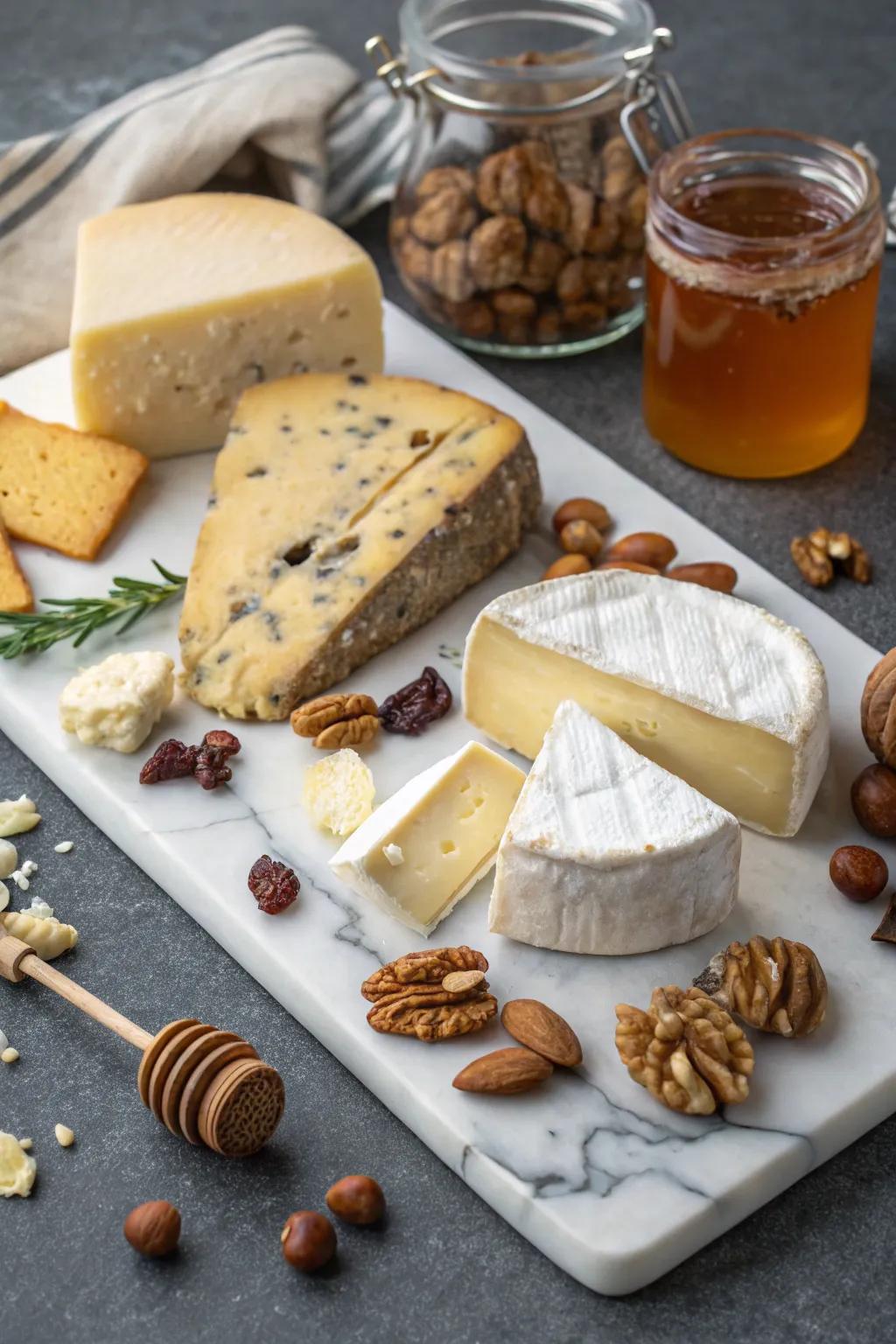 An artistic cheese arrangement brings sophistication to your breakfast.