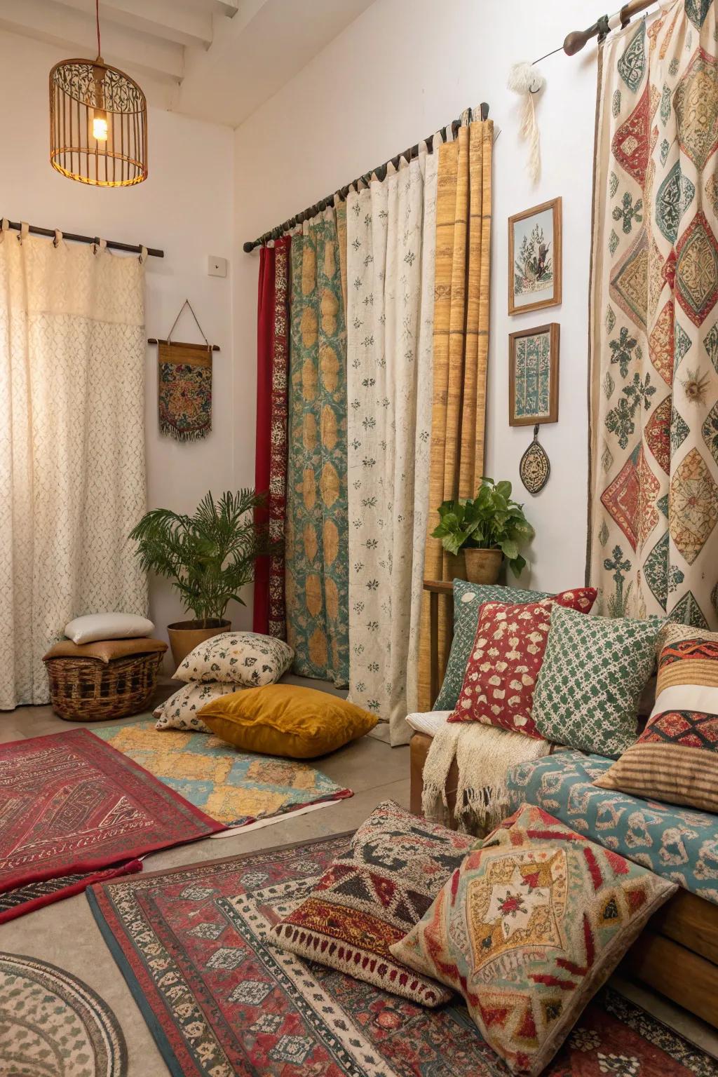 A room showcasing playful patterns that create a lively ambiance.