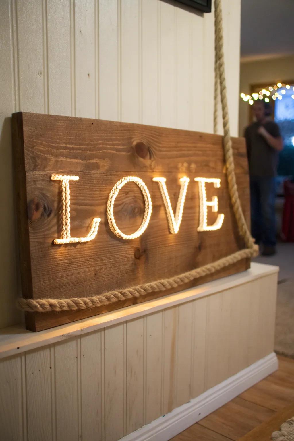 Add a personal touch with DIY light strand signage.