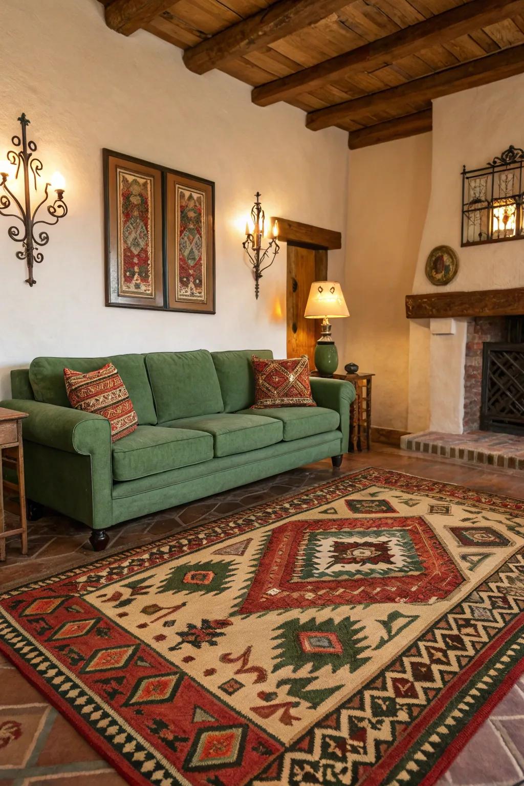 Southwestern rugs bring warmth and cultural charm.