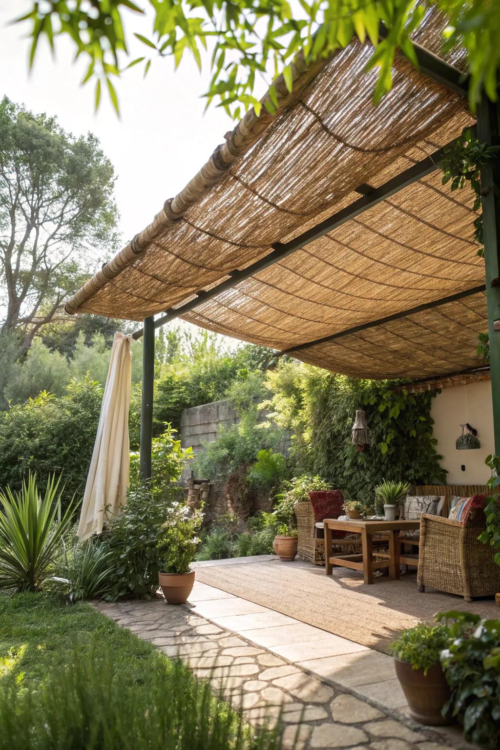 Woven reeds provide a natural, rustic look.
