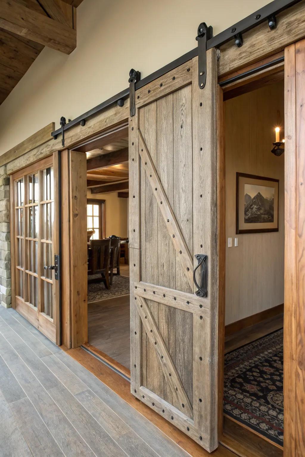 Rolling doors benefit from rustic fixture rails in terms of usability and design.