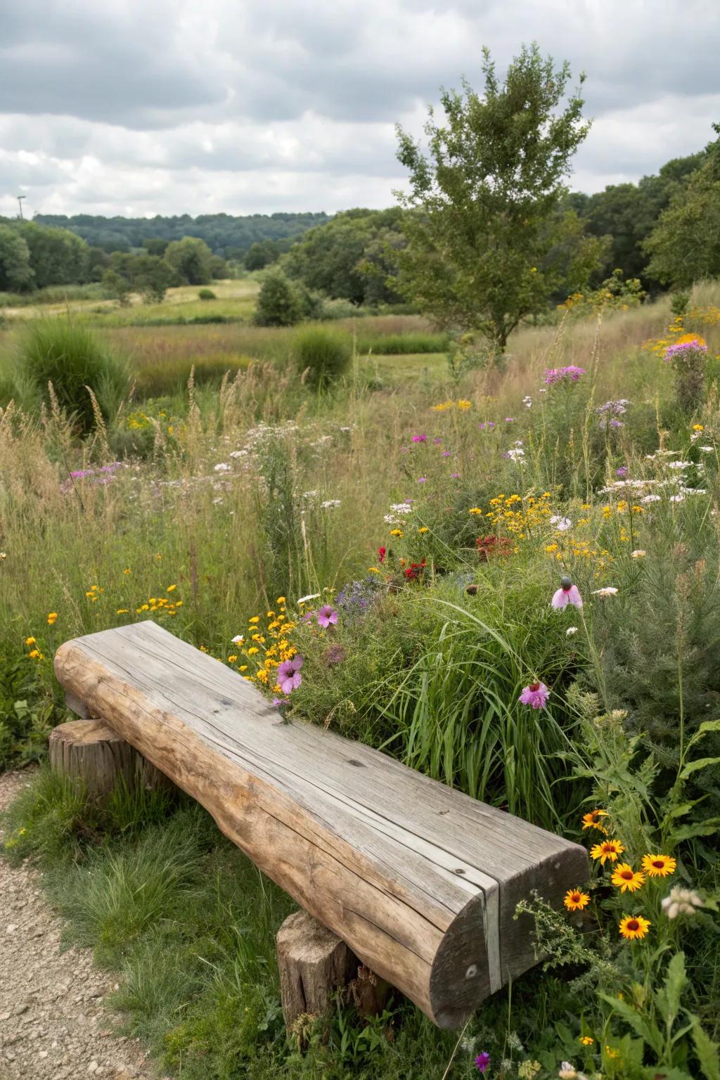 A minimalist garden bench made from a single sturdy log.