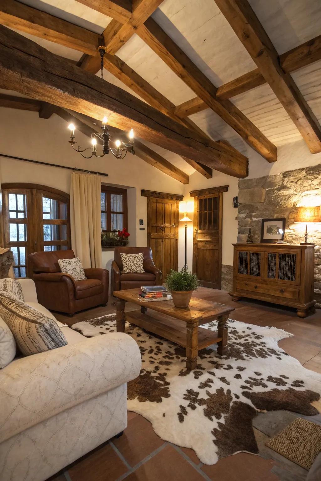 Hide rugs add texture and a rustic edge to living spaces.