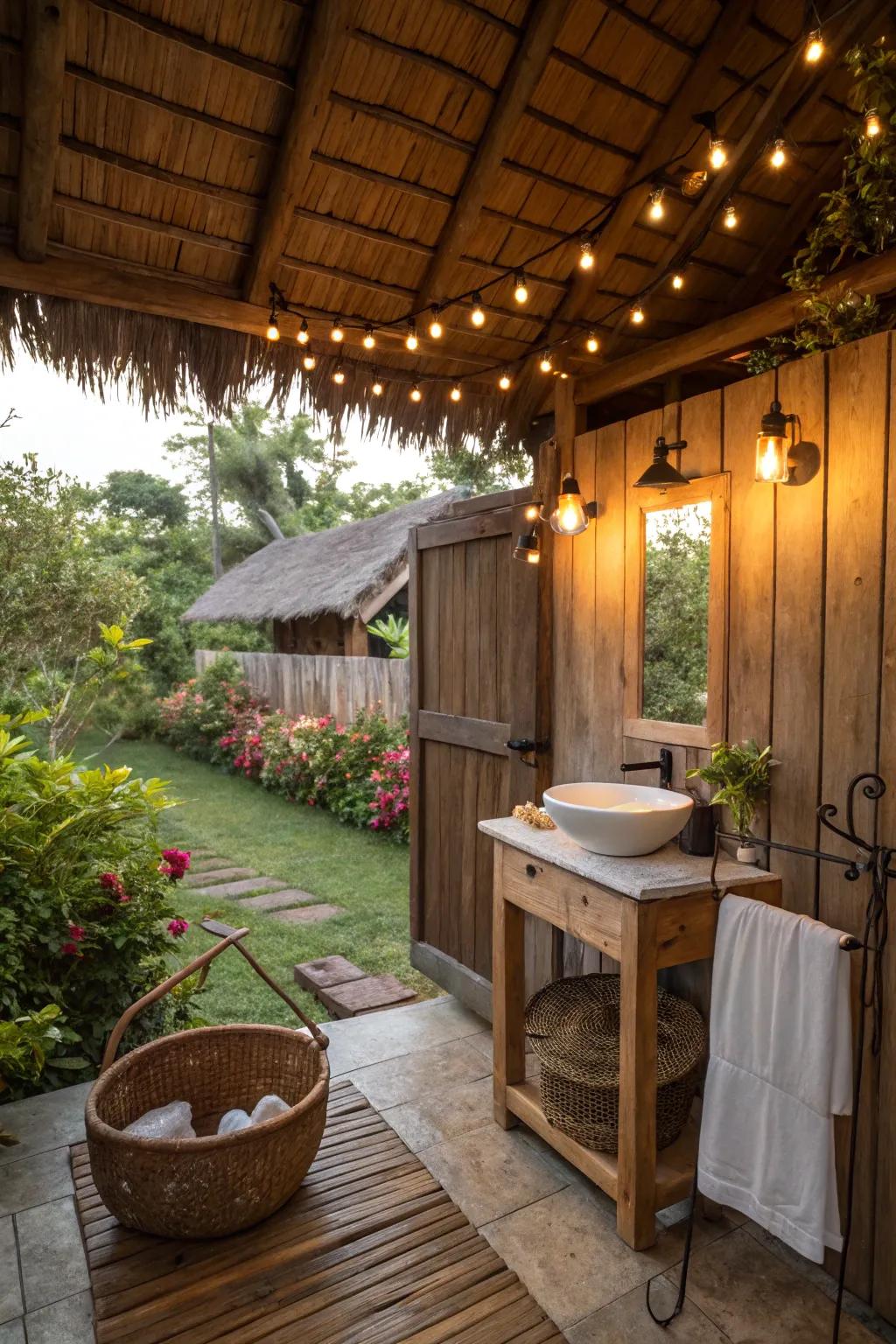 String lights create a magical evening atmosphere.