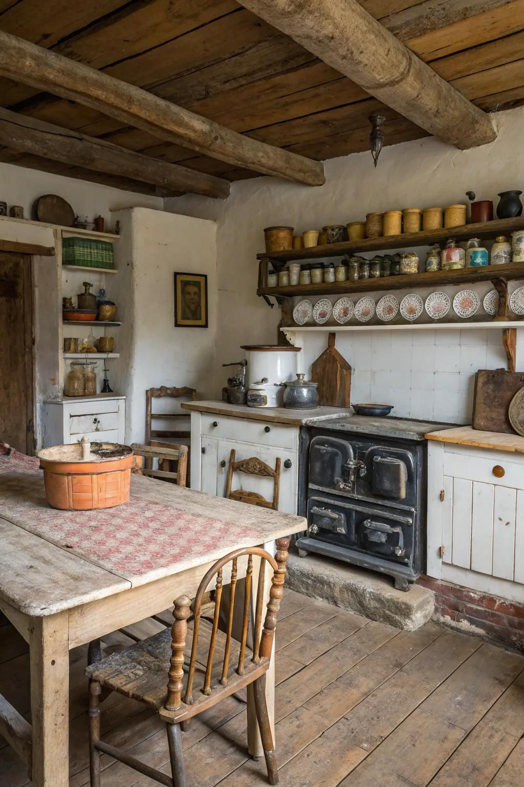 Weathered furniture adds a welcoming, lived-in feel.