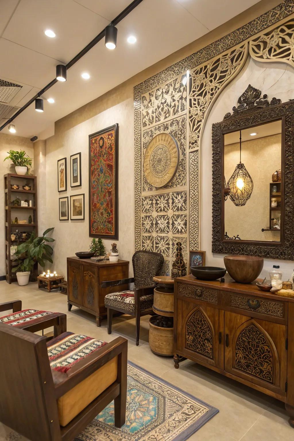 Cultural aspects enhancing the salon's ambiance.