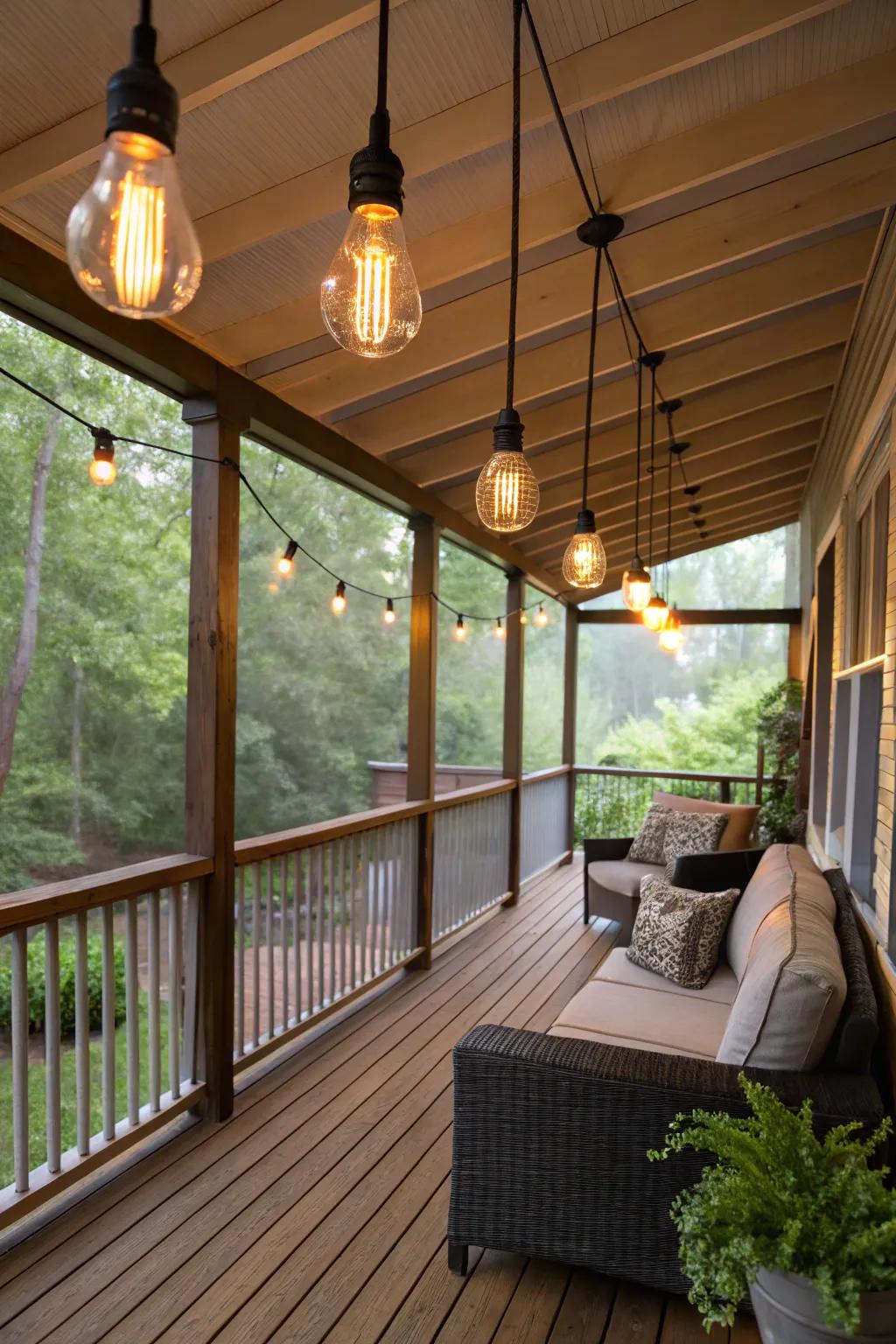 Filament bulbs bring vintage charm and warmth.