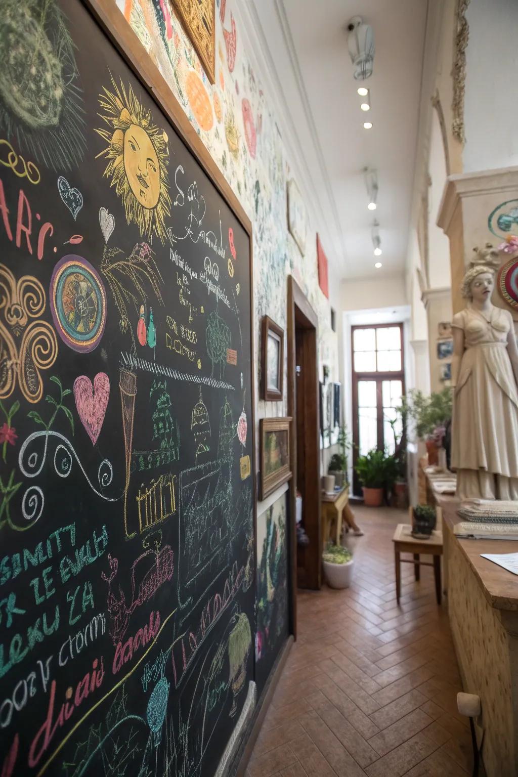 A writing surface invites creativity and interactive selfies.