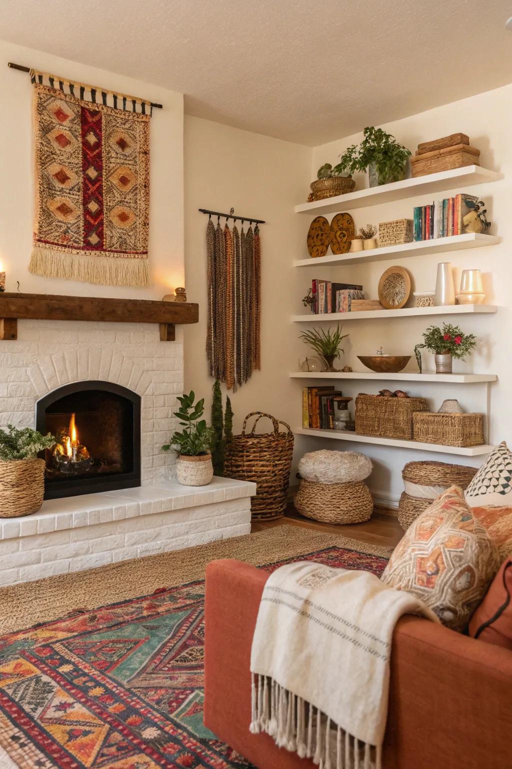 Bohemian design adds vibrant energy to the living space.