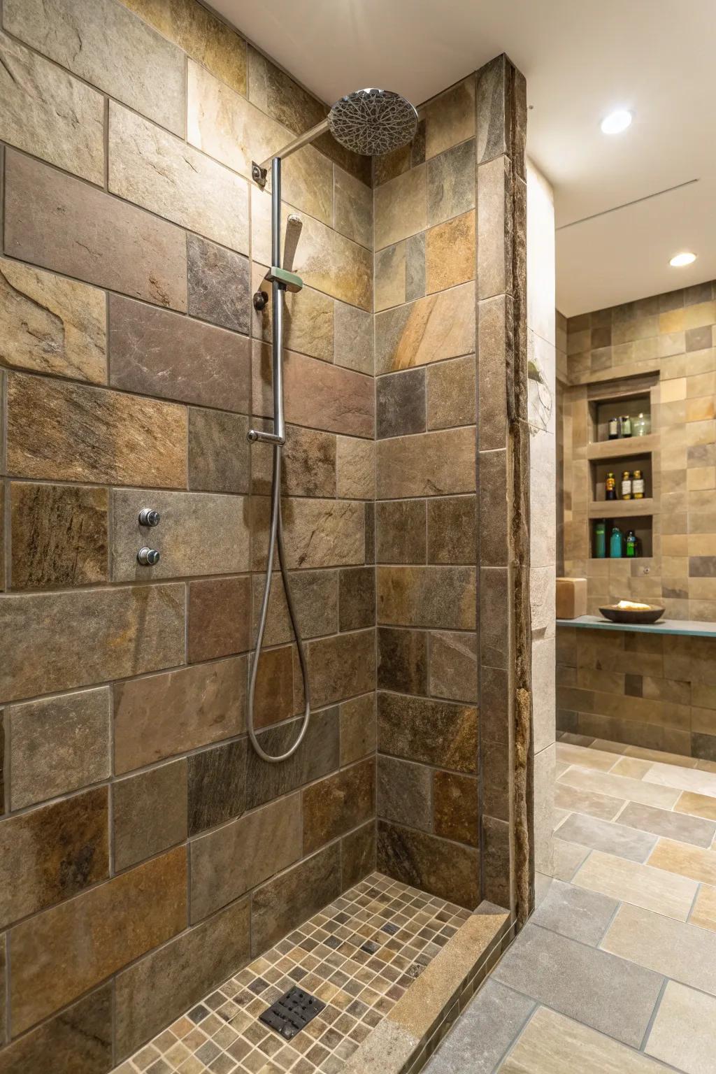 Eco-friendly tiles combine sustainability with unique style in the shower.