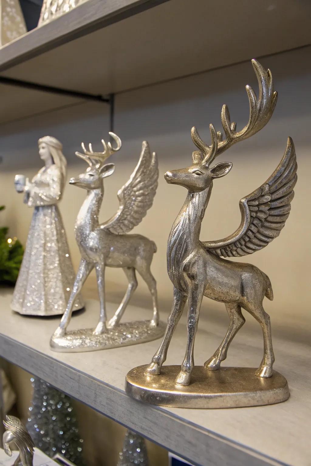 Silver figurines add charm and whimsy to your holiday decor.