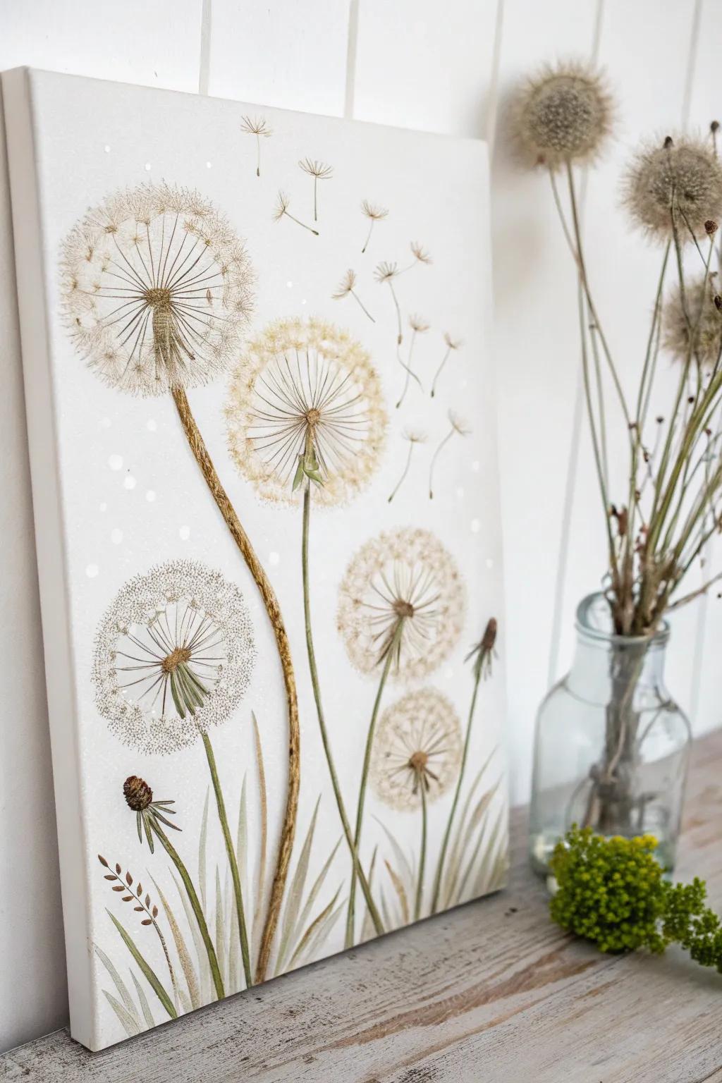 Embrace the artistry of minimalism through whimsical dandelions, capturing the essence of nature's delicate allure.