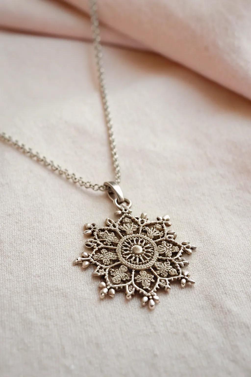 A necklace with a fractal pendant offers a personal touch of art and elegance.