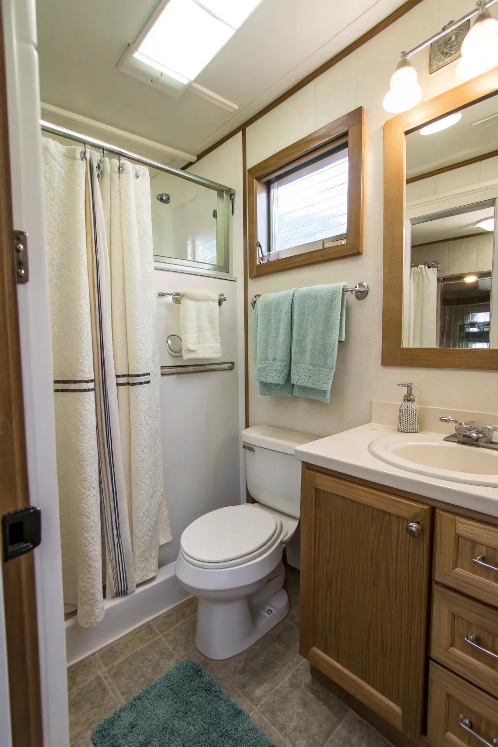 Sliding towel bars provide storage that changes and saves space.