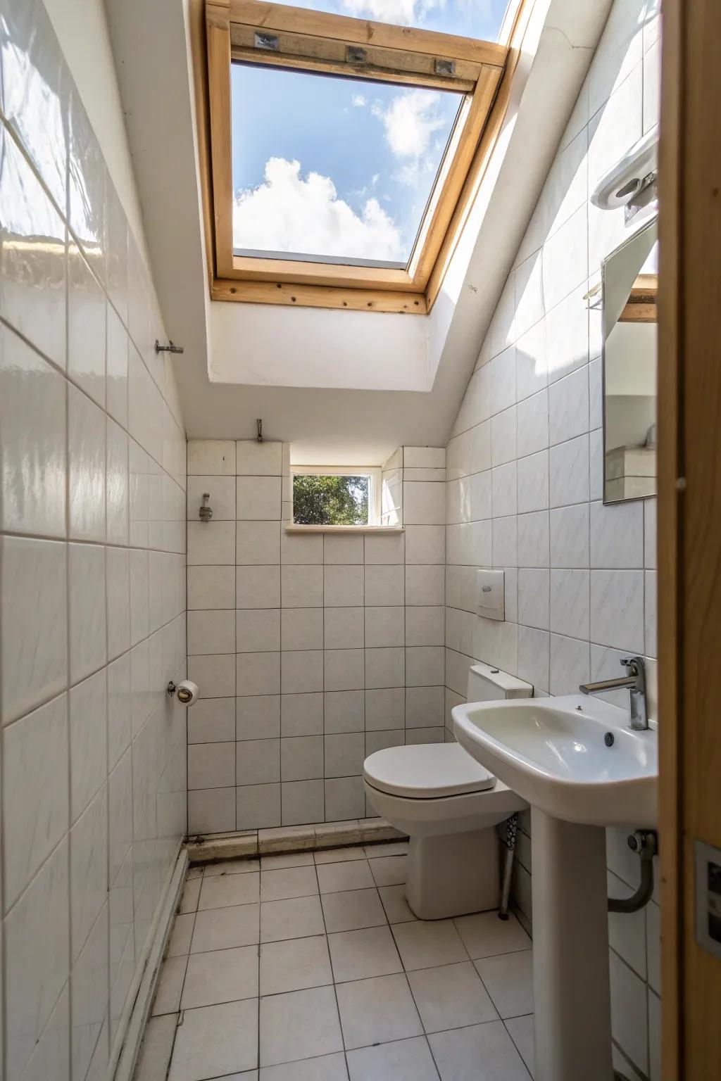 Overhead lights brighten bathrooms with natural brightness.