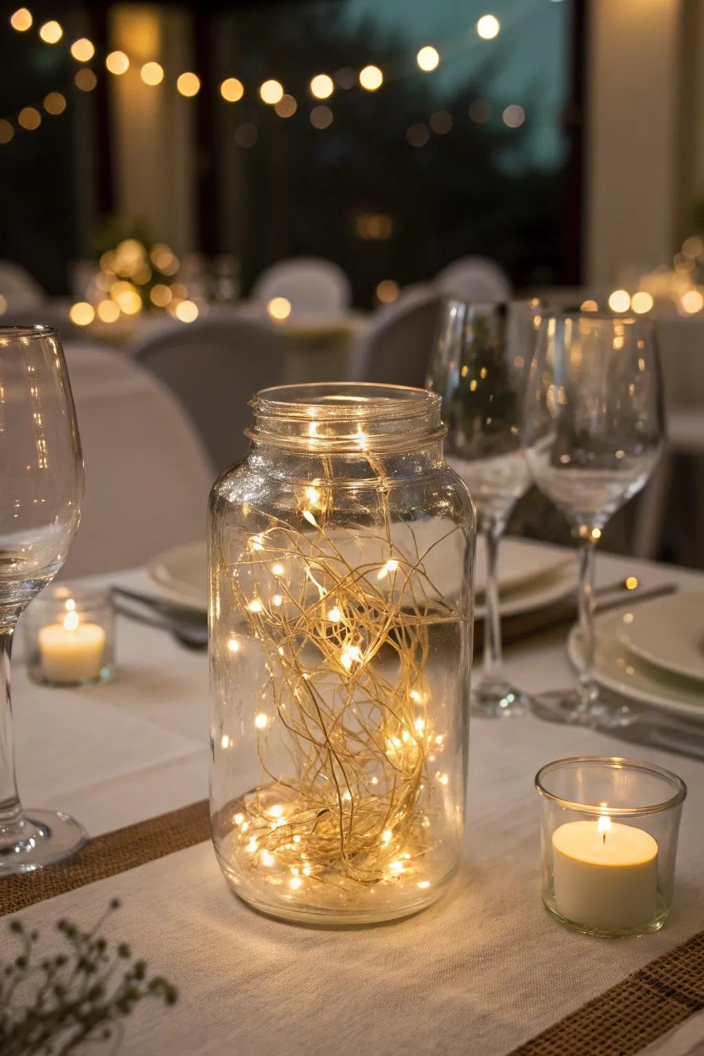 Playful string lights create a magical atmosphere for your table.