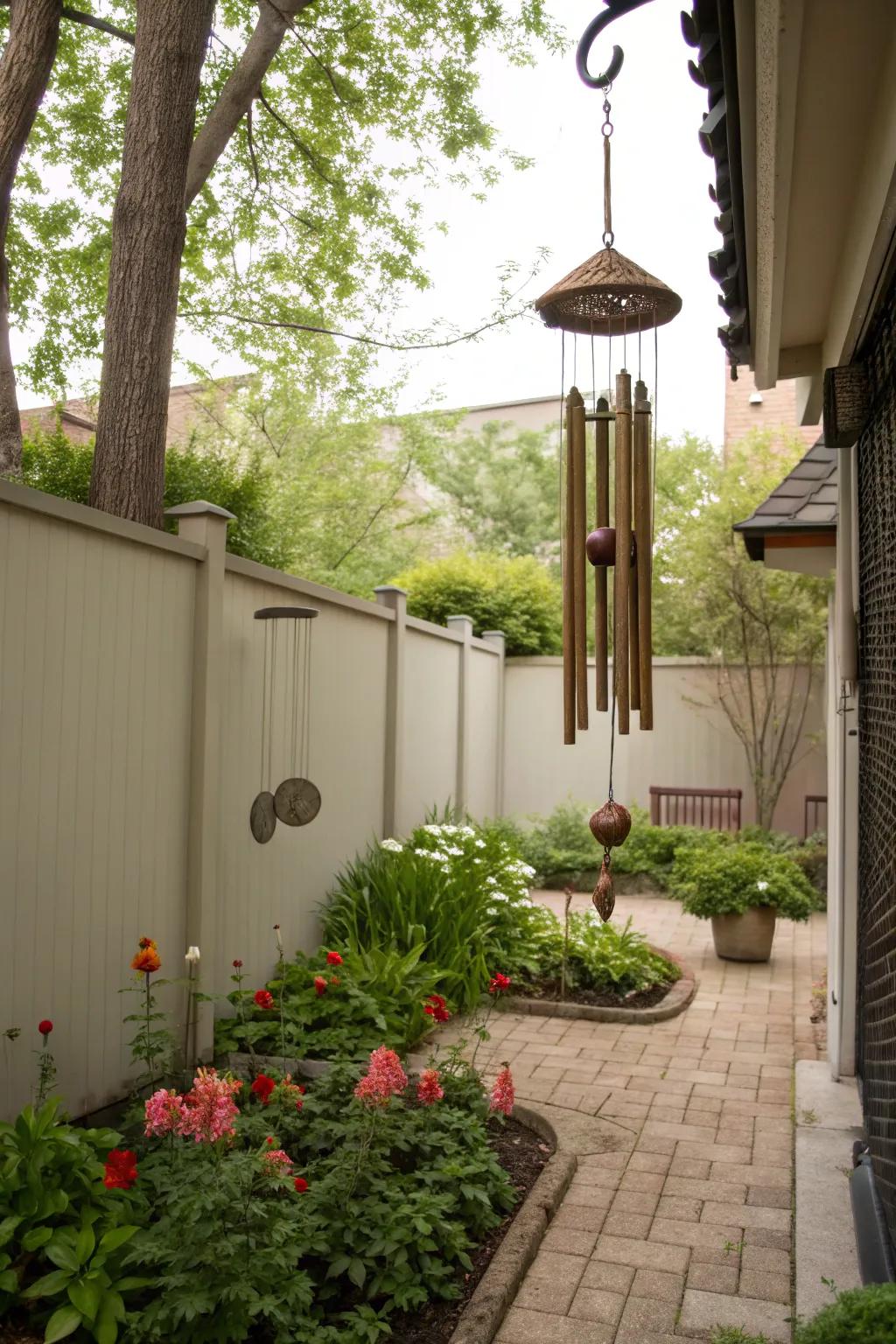 Wind bells add a soothing soundscape to outdoor areas.
